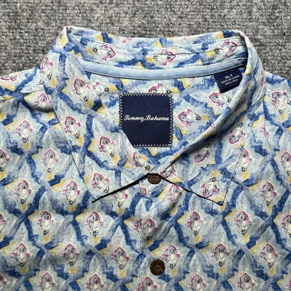 Tommy Bahama Silk Hawaiian Button Up Shirt Geometric Print Size XL TALL - Picture 3 of 8